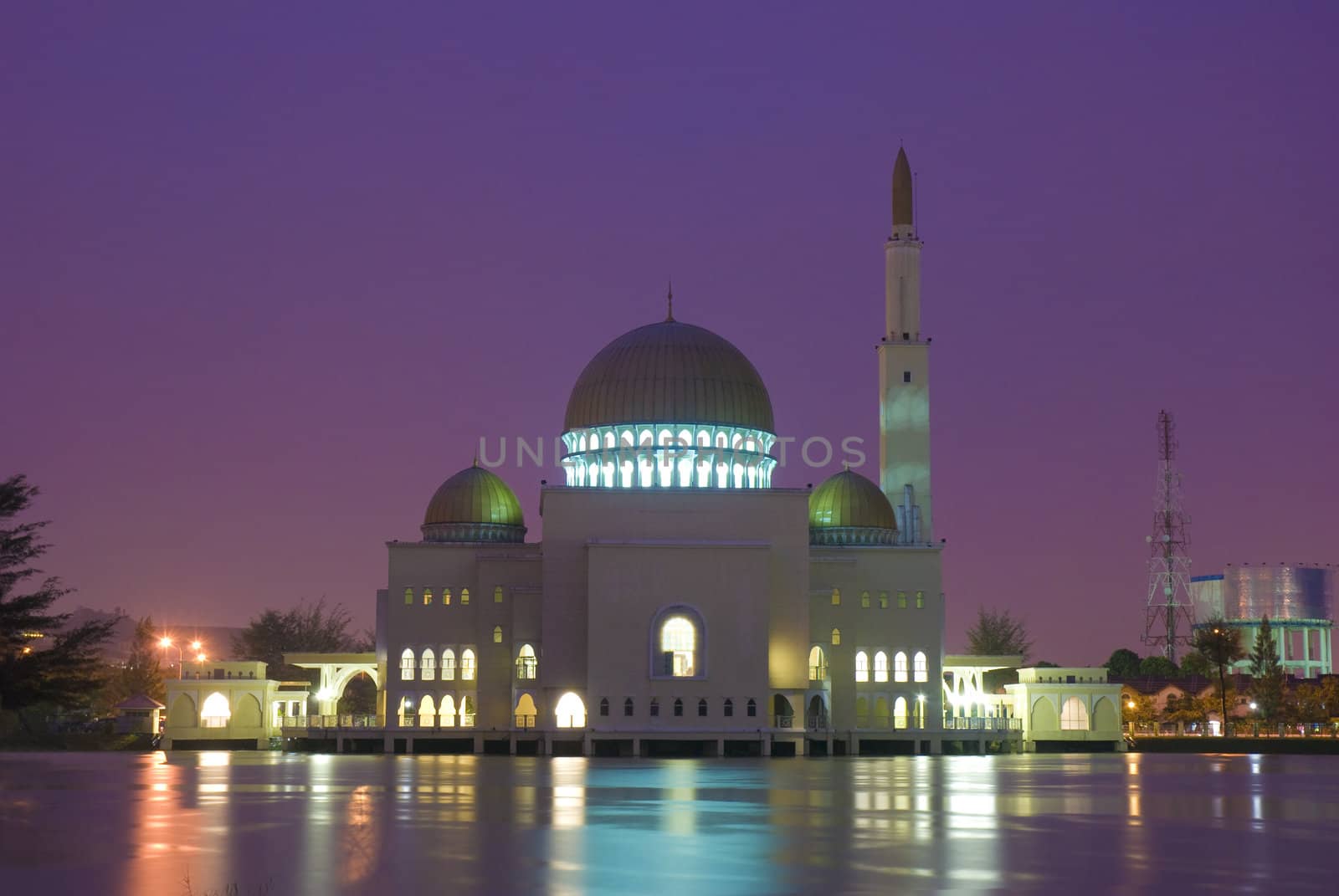 mosque with reflection on a lake