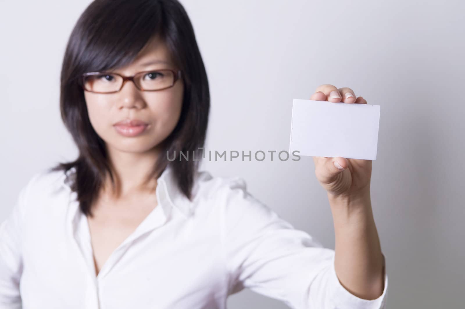 asian girl with blank name card