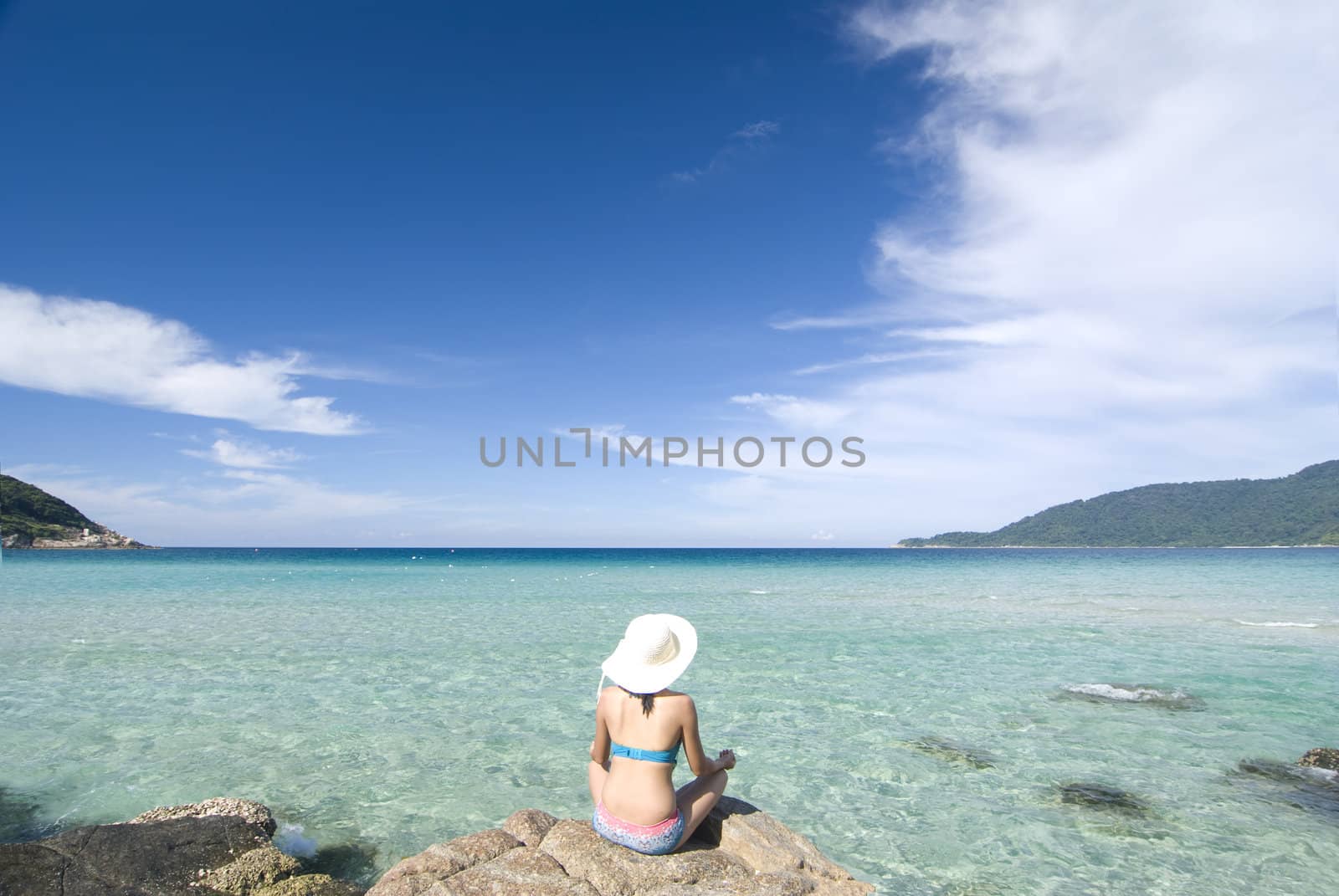 asian girl with bikini on beach