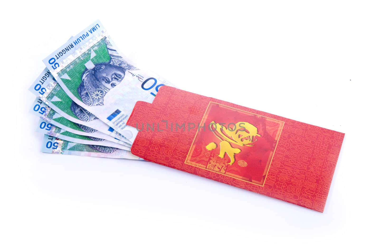 chinese new year red packet with money , character symbolyzes luck