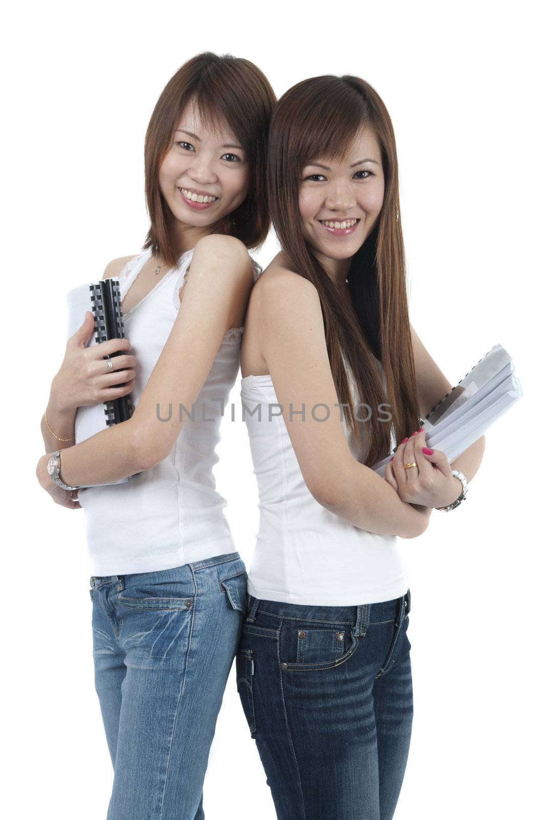 asian college girls with isolated white background