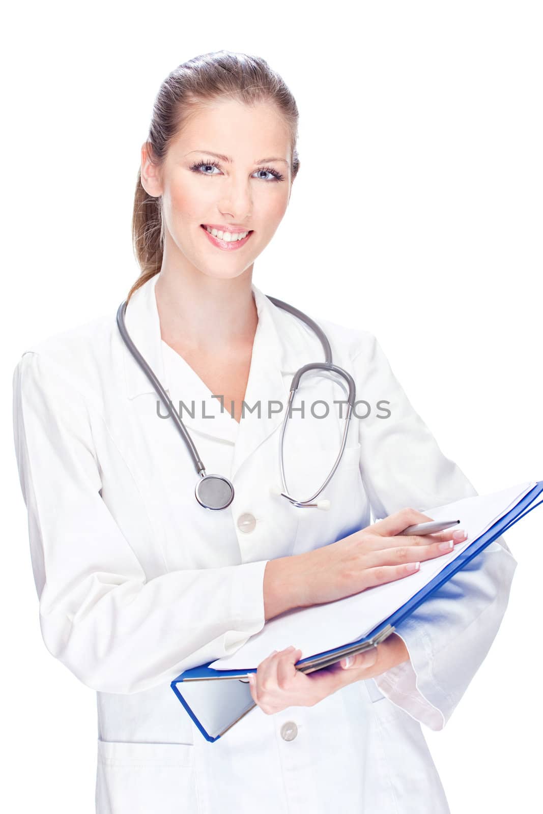 female doctor with papers and stethoscope by imarin