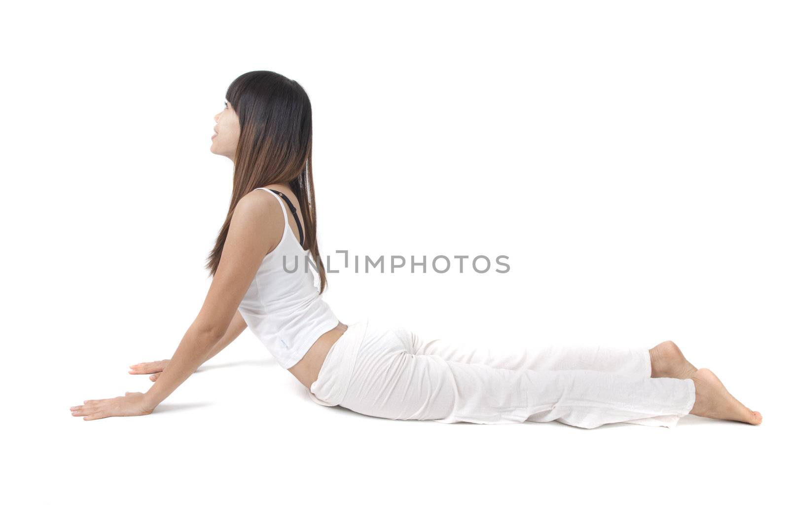 asian yoga girl with isolated whie background