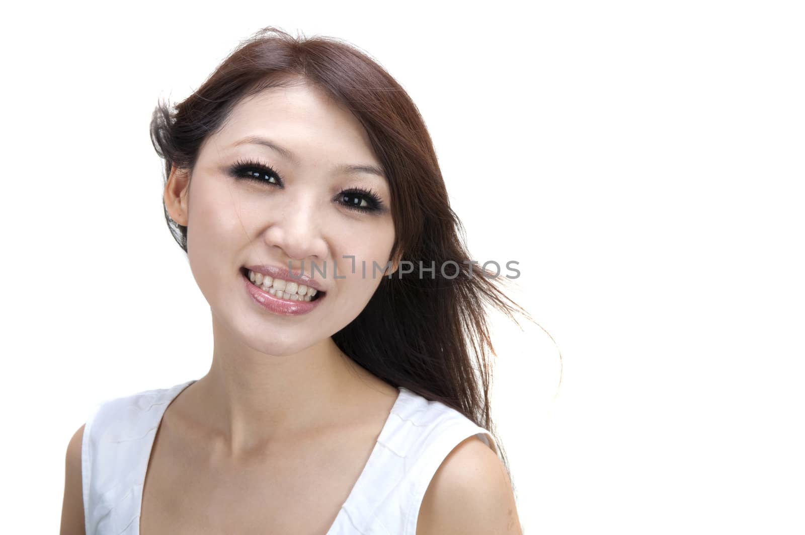 asian girl smiling with plain background