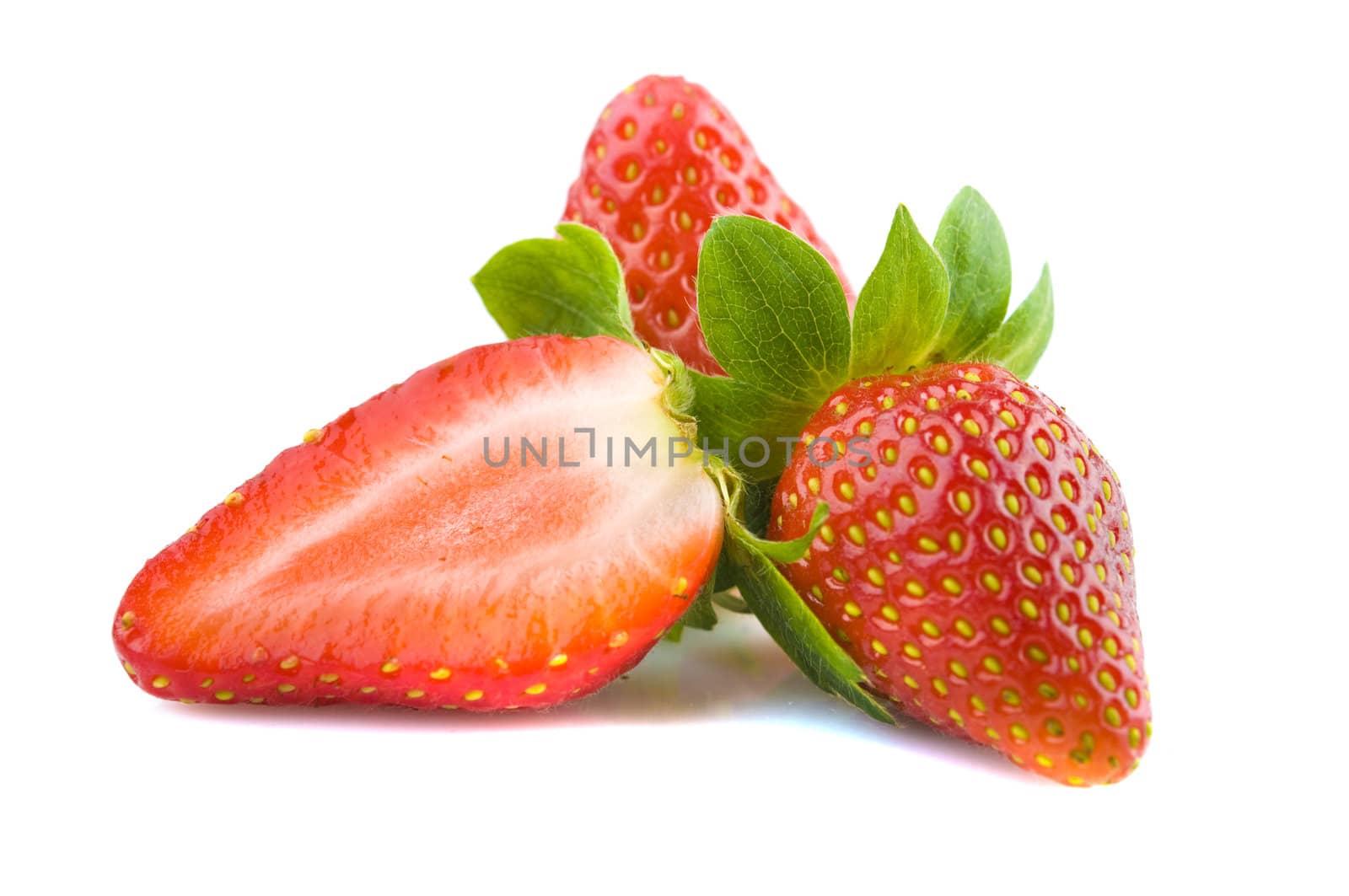 close up shot of strawberries fruit isolated in white
