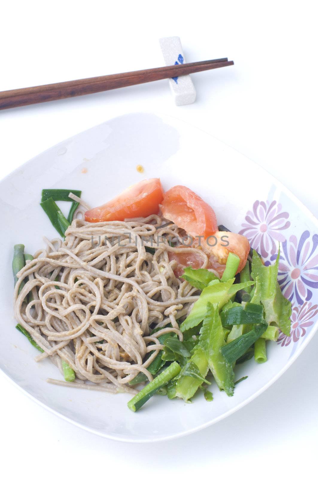 japanese soba noodle with white background