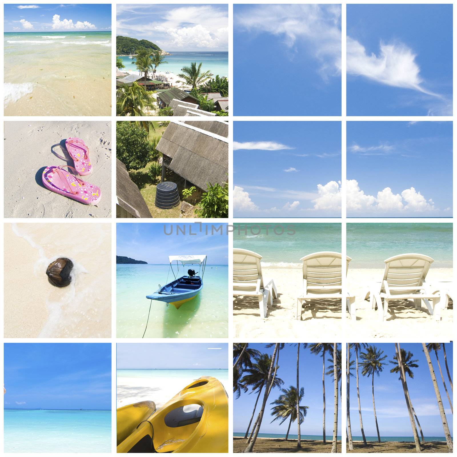 various photo collage of tropical summer beach