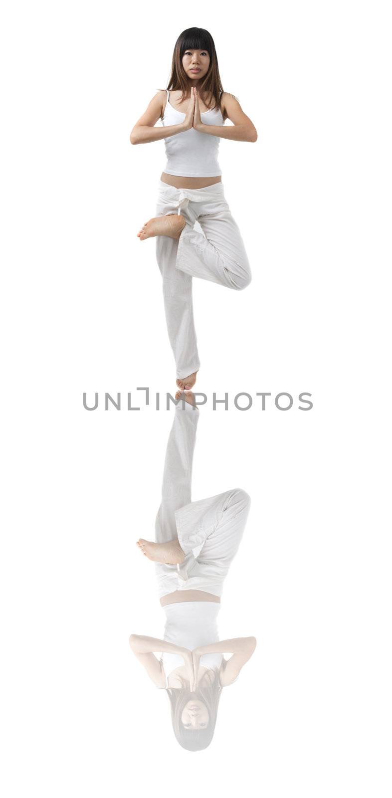 asian girl yoga with isolated white background