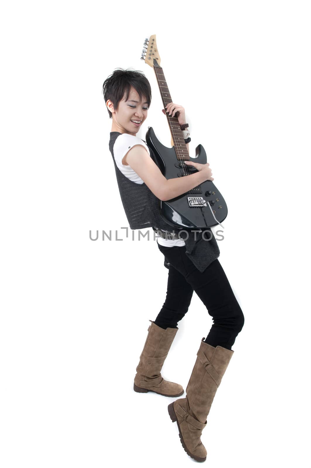 asian female rock start with white background