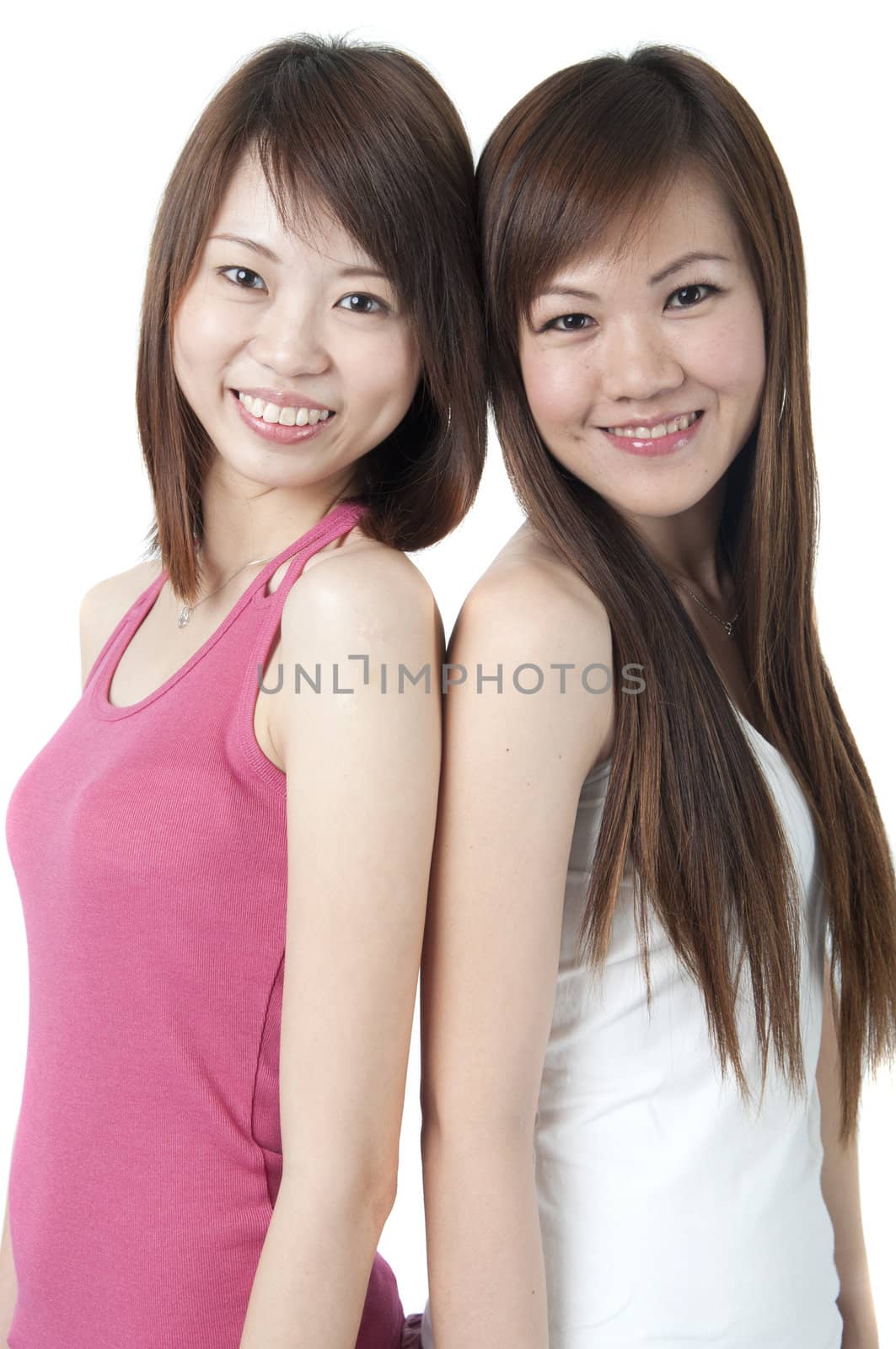 asian friends with isolated white background