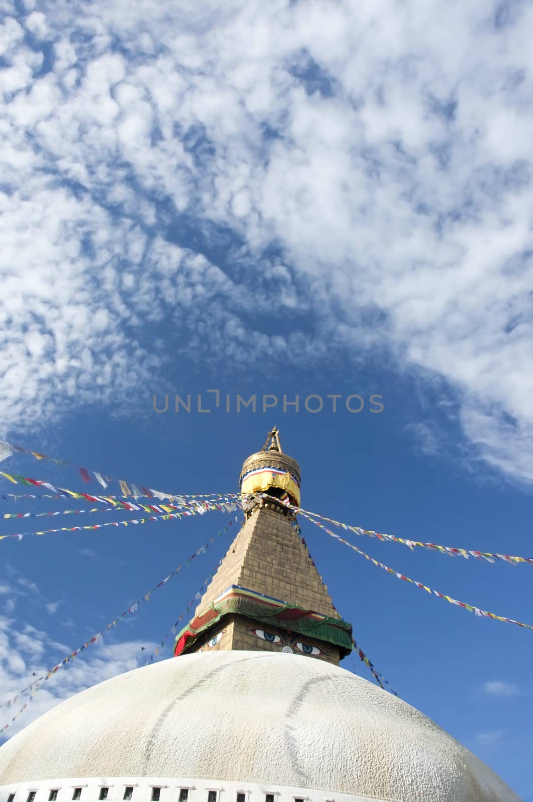 Boudhanath Stupa in Kathmandu Nepal , with a lot of sky for copysapce purpose