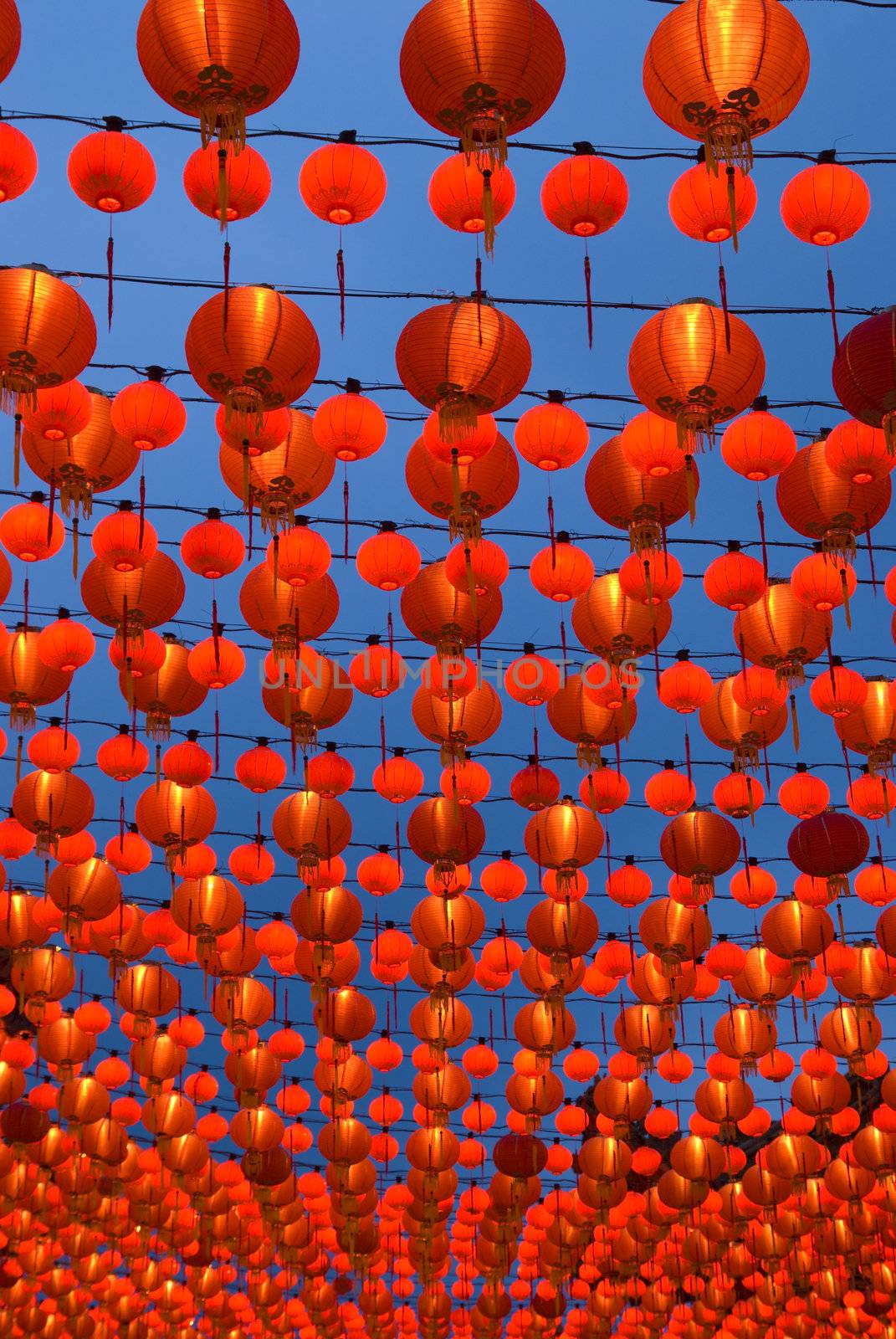 chinese lanterns with beautiful blue screen