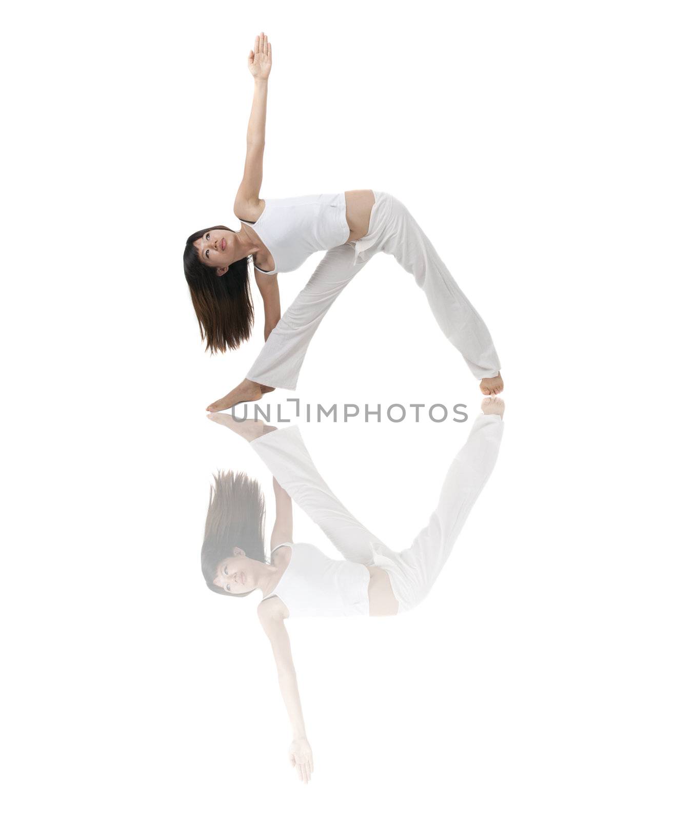 asian girl in yoga with isolated white background