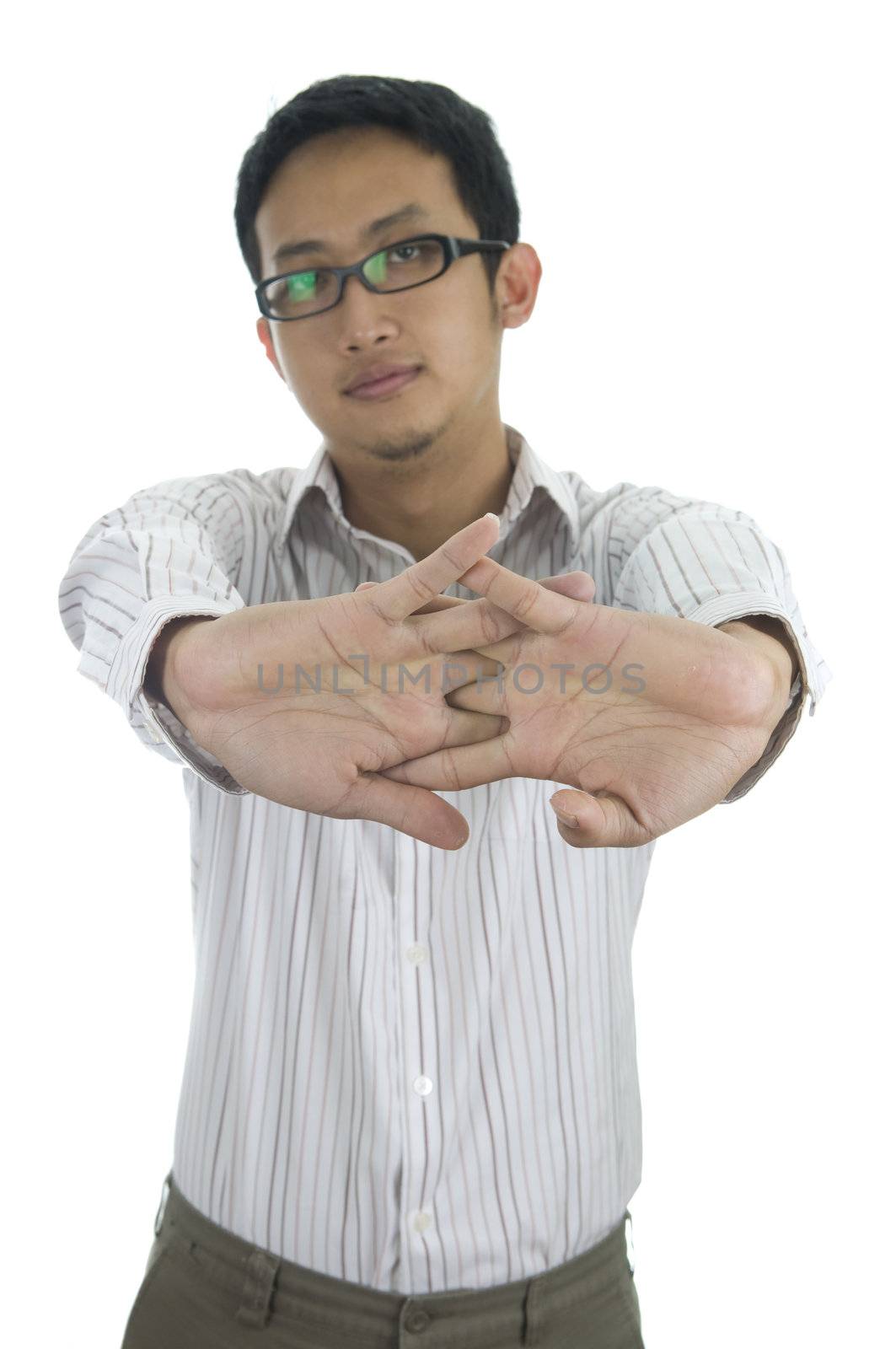 asian business man doing hand stretch