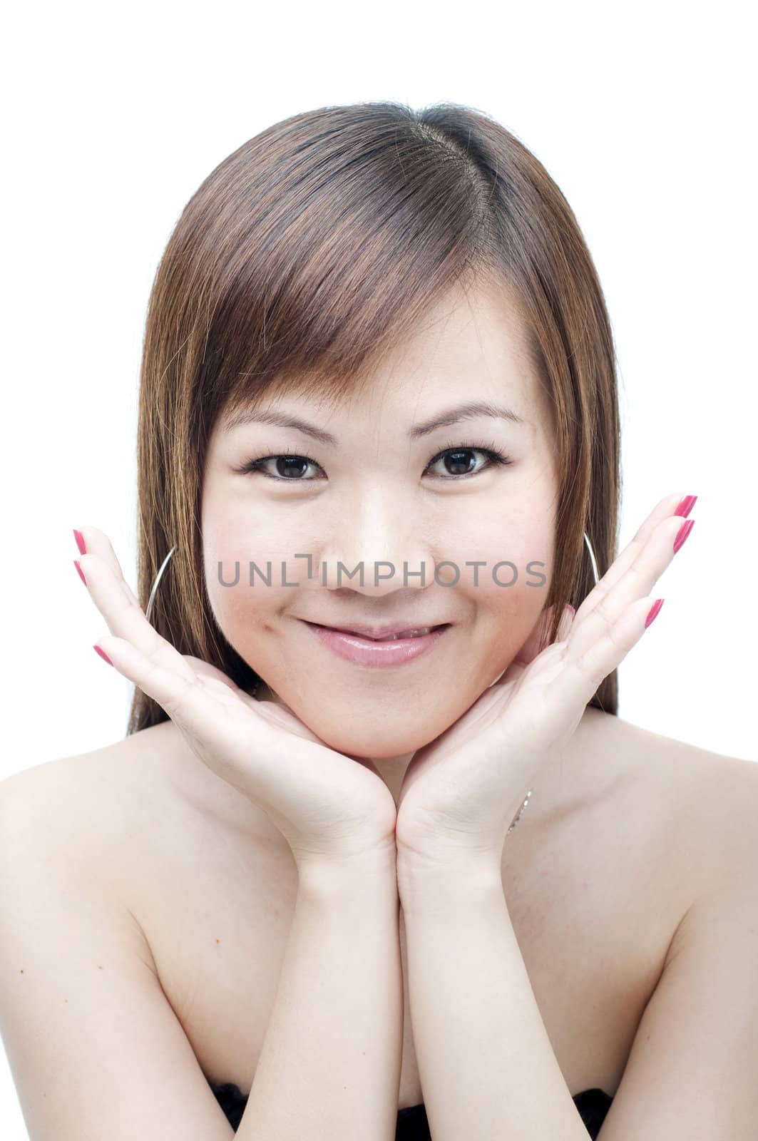 close up of smiling asian ethnicity with isolated white background