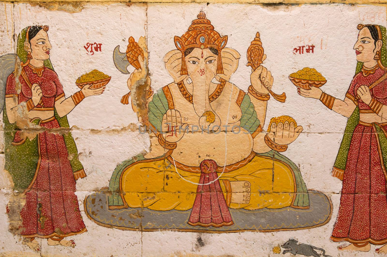 lord ganesha  painting in the old wall of jailsalmer fort,india