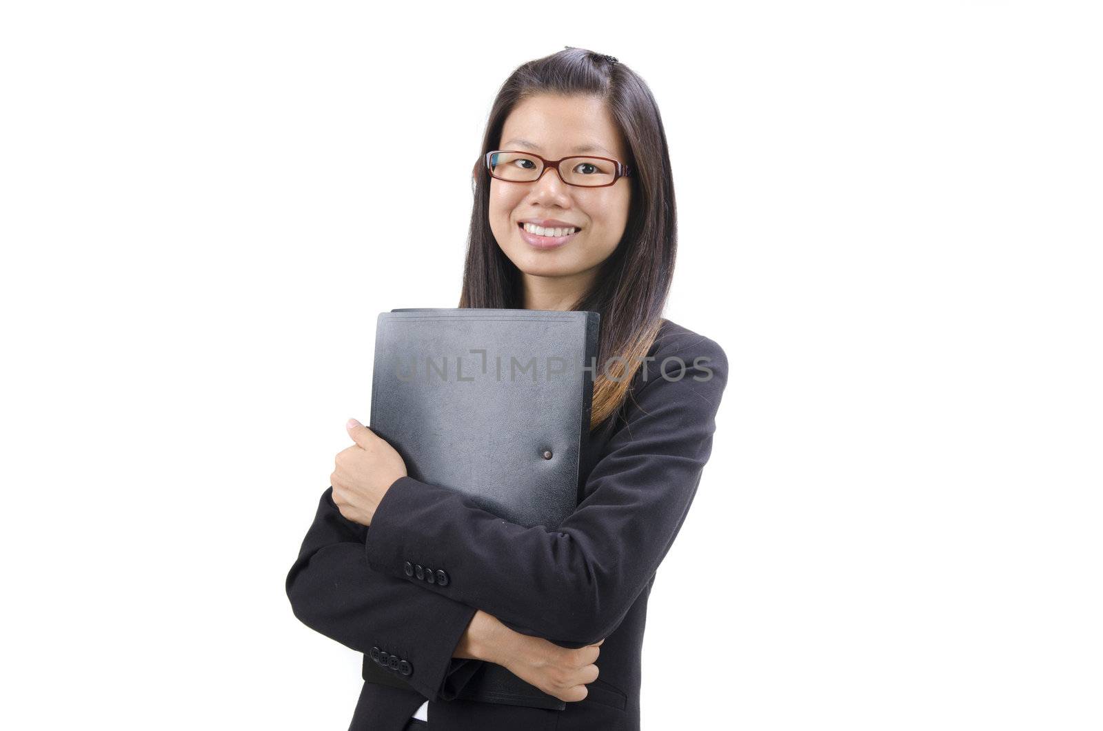 Young Business Women holding file standing on white background  by yuliang11