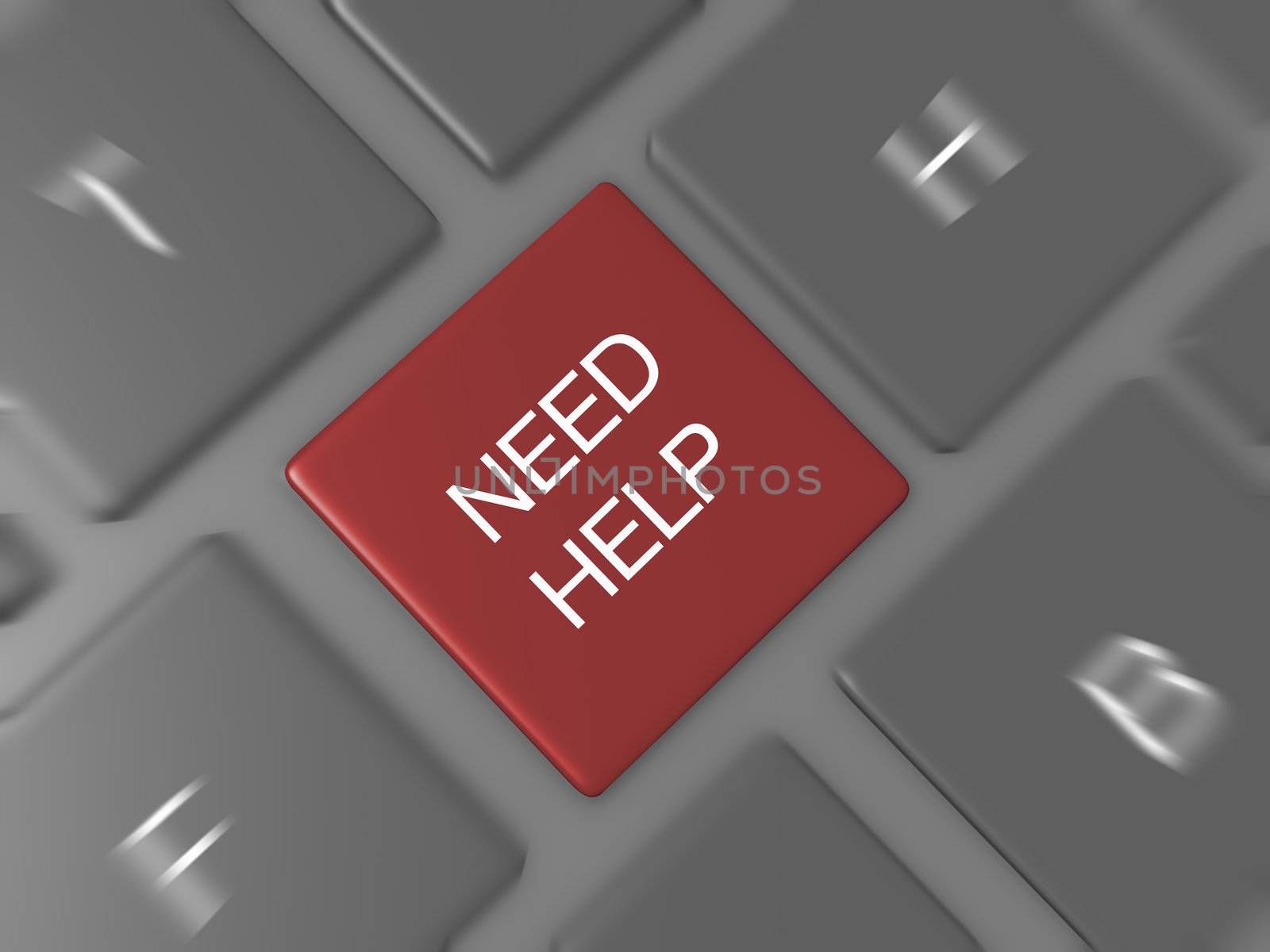 Red need help key, button on dark computer keyboard.