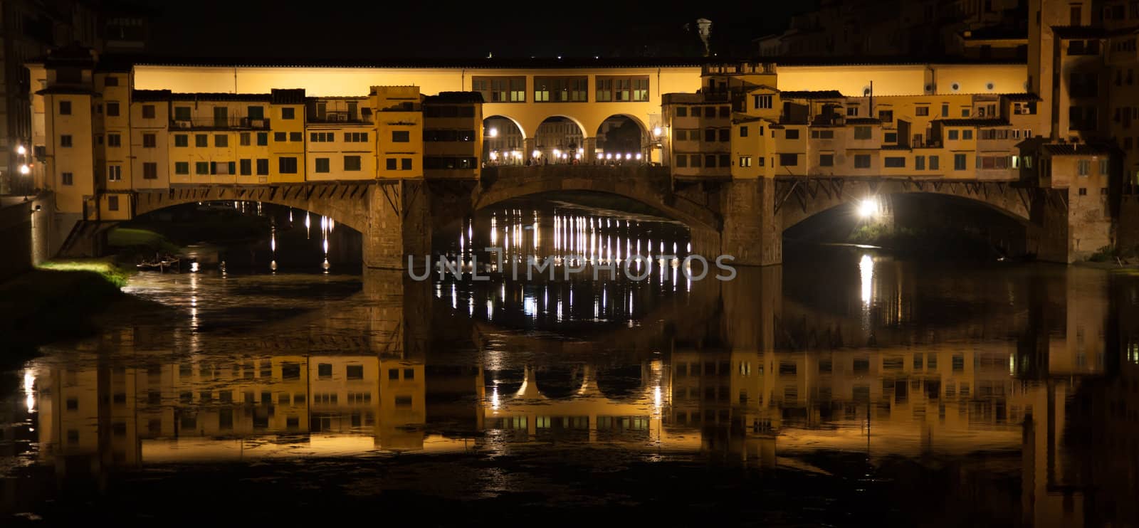 Florence, Italy: unusual view of Ponte Vecchi by night