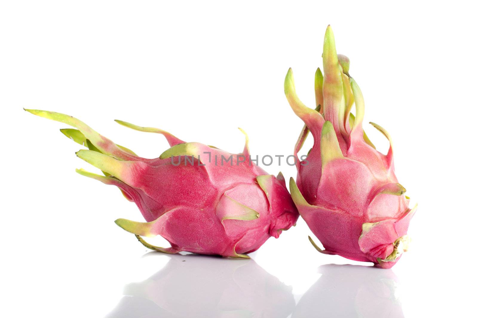 close up shot of dragon fruits isolated in white