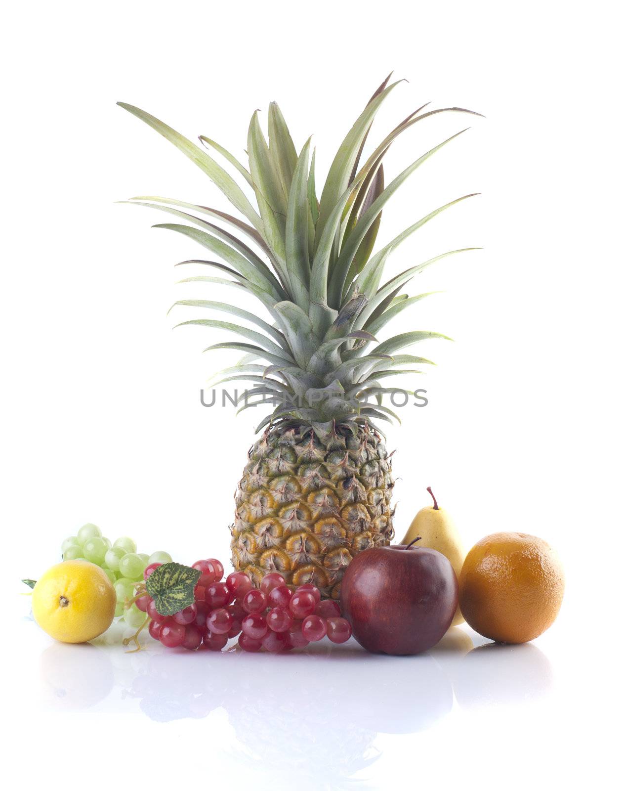 various tropical fruits isolated on white 