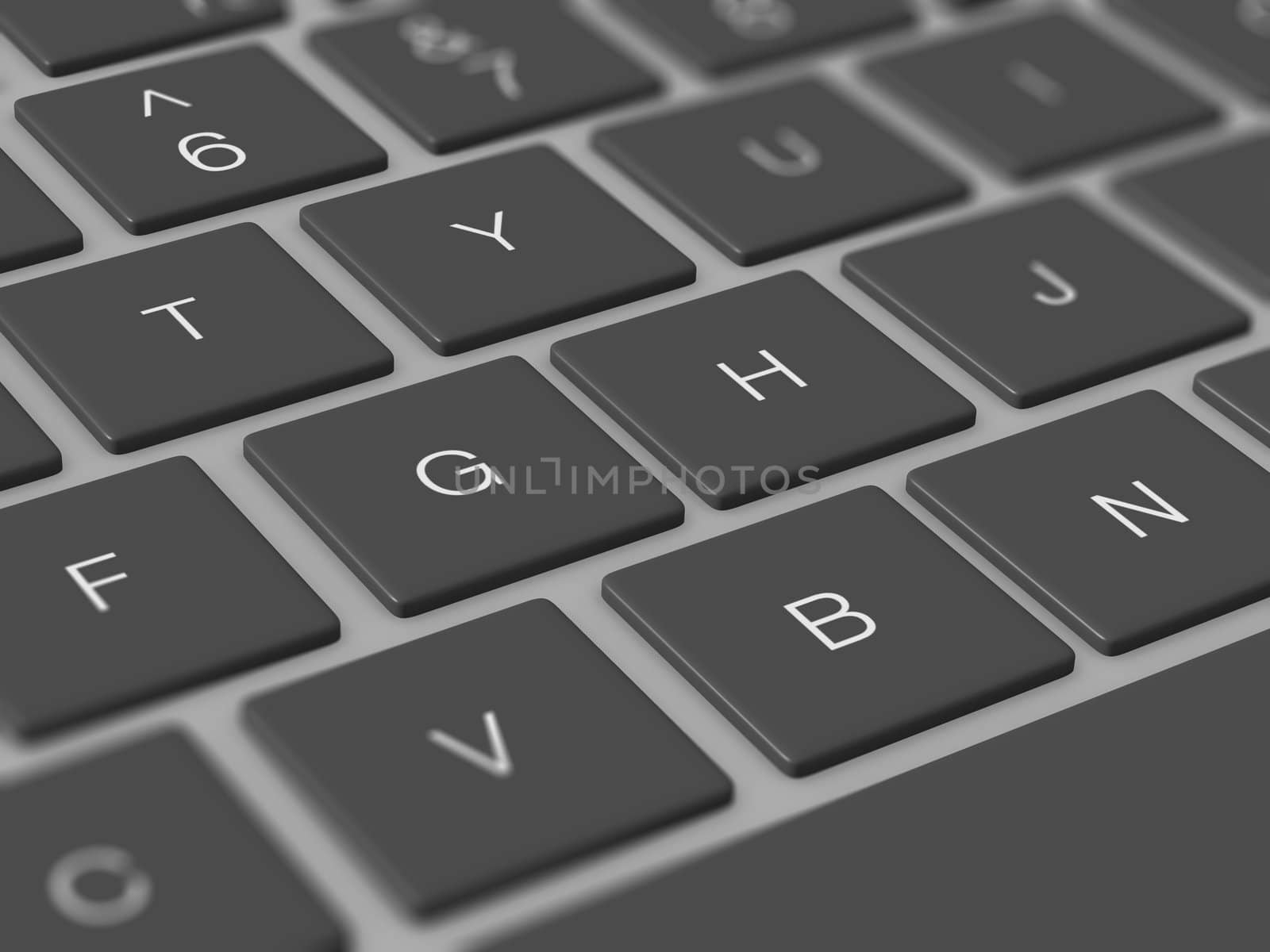 Dark keys on computer keyboard with depth of field.
