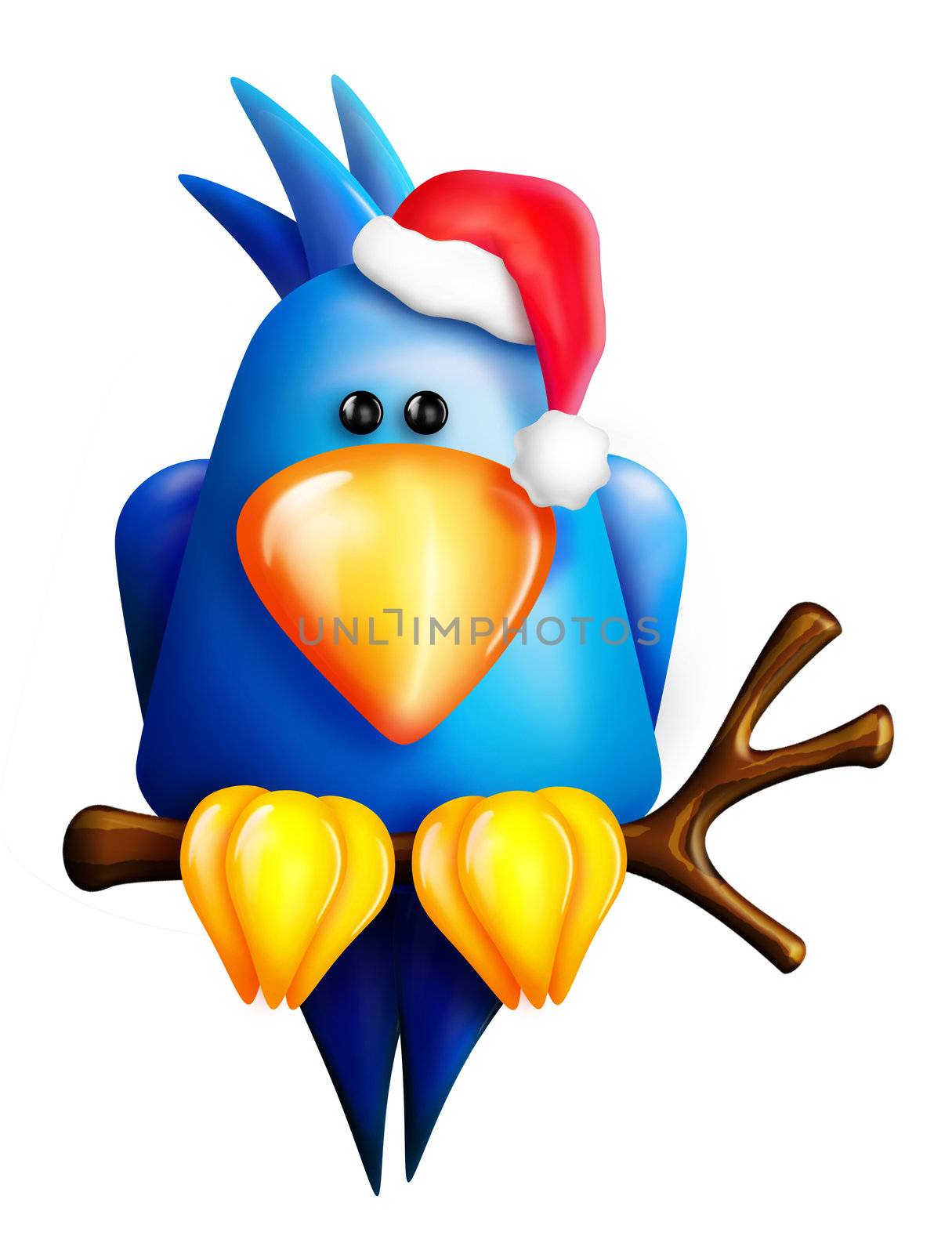 Cartoon Christmas Blue Bird in Santa Hat