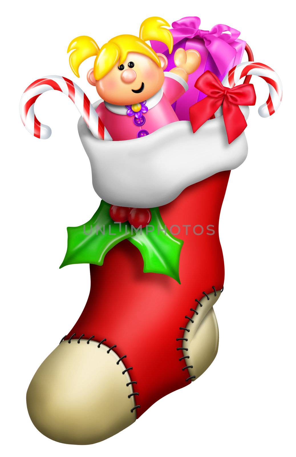 Cartoon Christmas Stocking for Girl with Toys by komodoempire