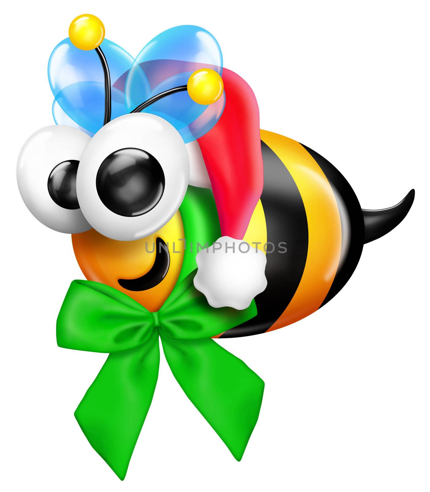 Whimsical Cartoon Bee with Santa Hat