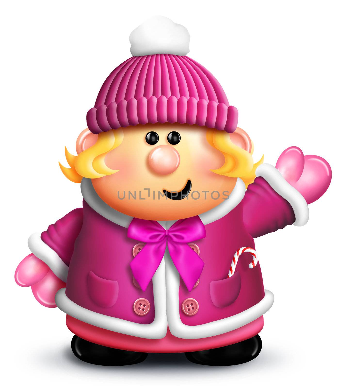 Whimsical Cartoon Girl in Winter Clothing