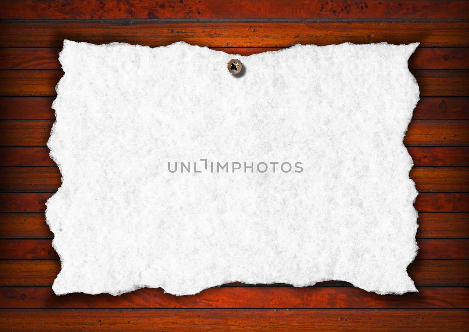 Blank and old paper with screw head on the wooden background
