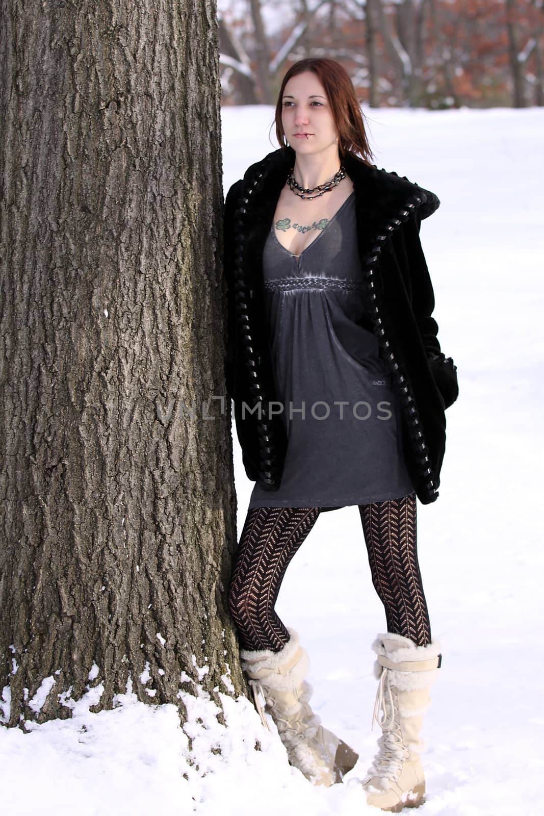 Beautiful lady alone in the woods