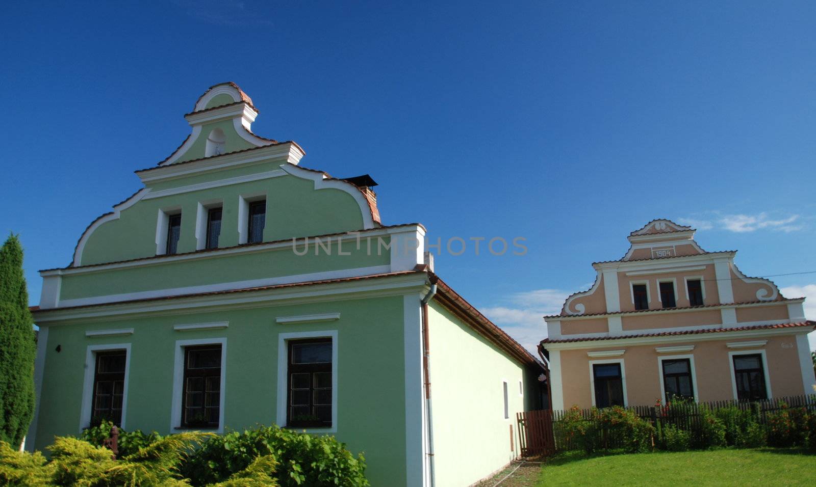 Old Czech country houses with baroque gables