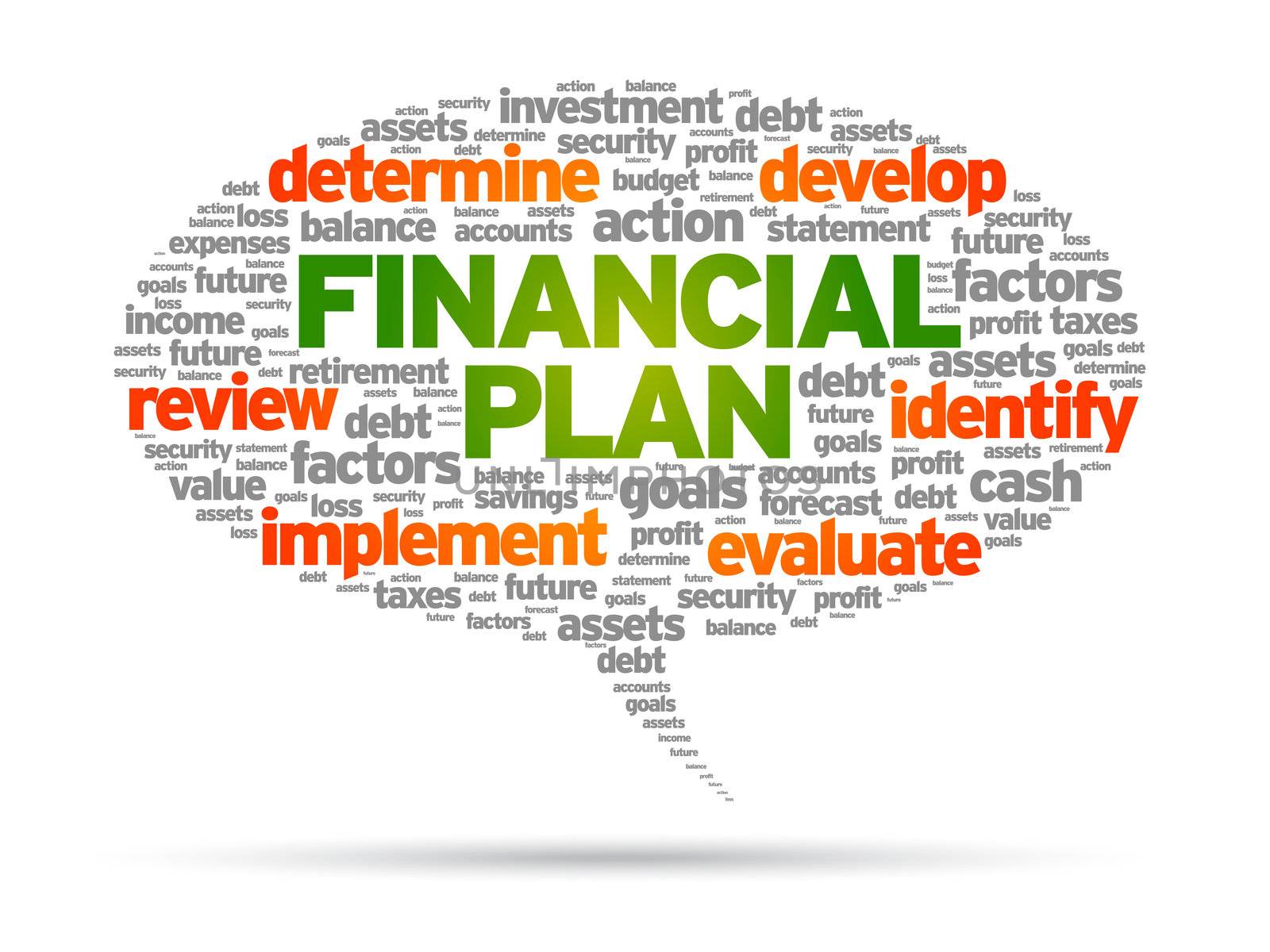 Financial Plan speech bubble illustration on white background. 