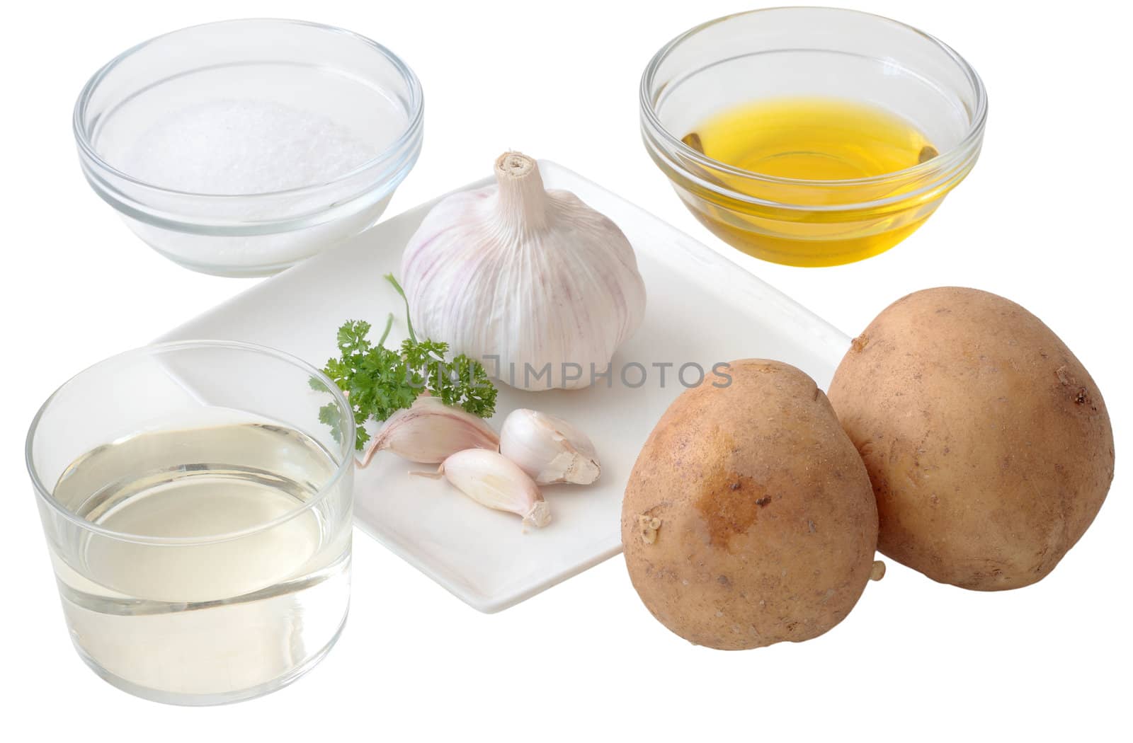 ingredients for cooking potatoes and isolated with clipping path