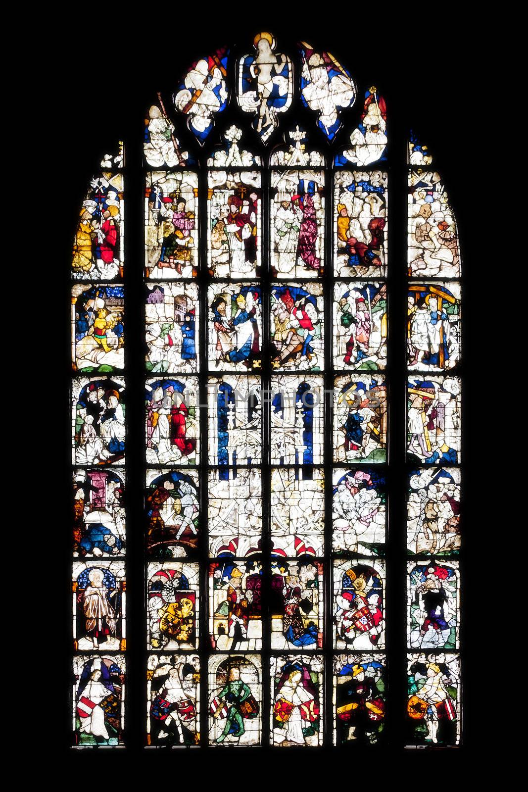 An image of a beautiful church window in the Lorenz Church of Nuremberg Bavaria Germany