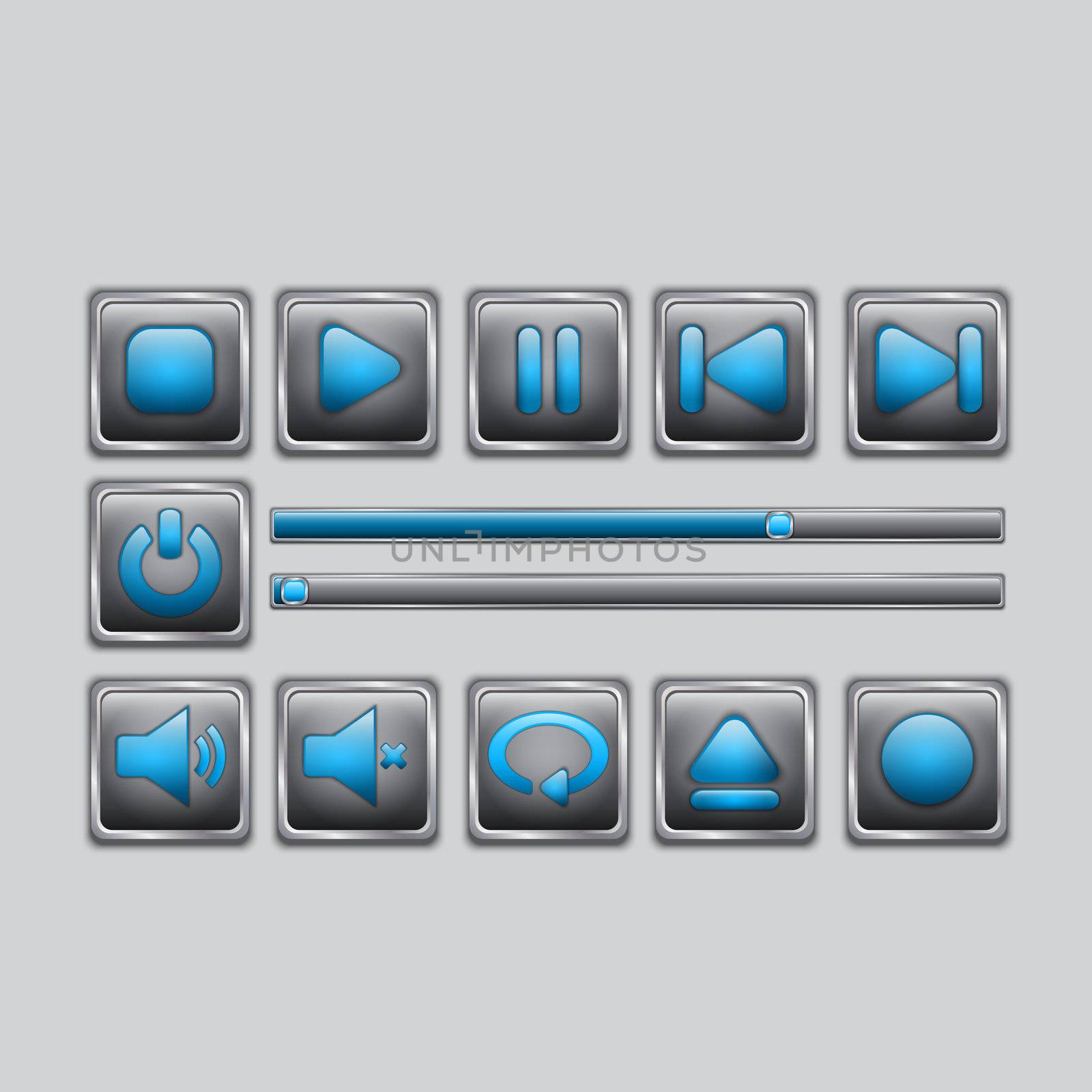 Glossy Blue Media player elements