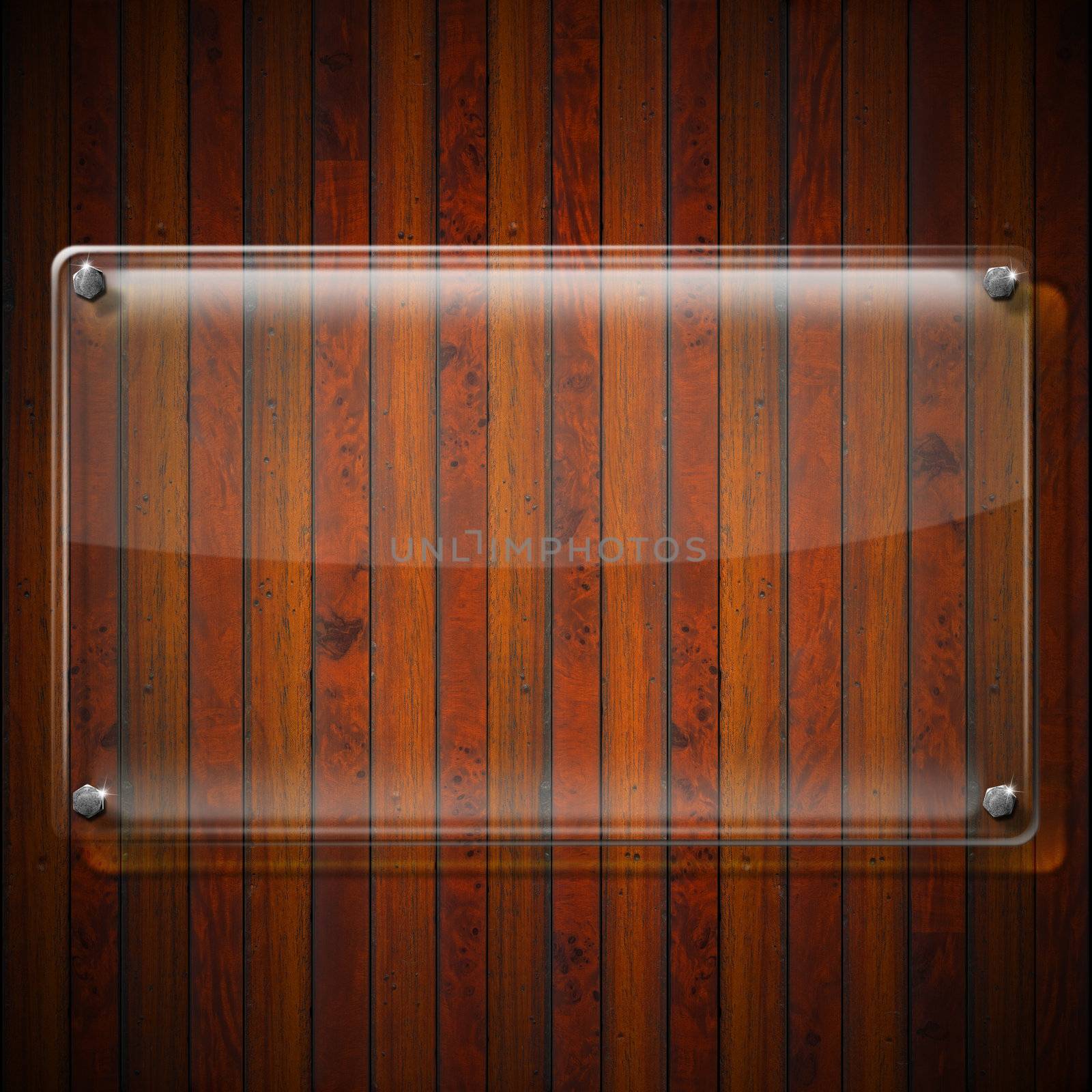 Glass or plexiglas framework on wooden vintage background

