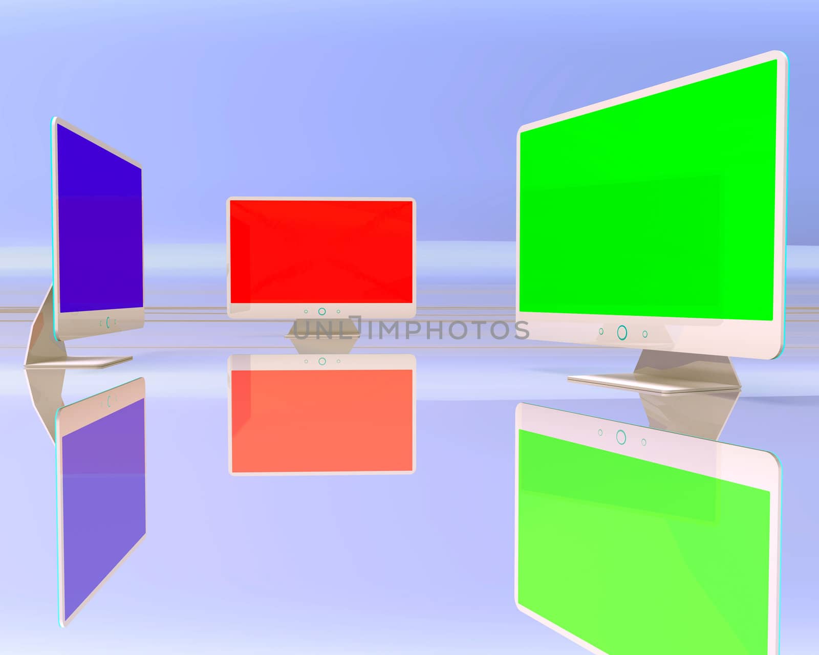 Group of colorful display, abstract 3d illustration