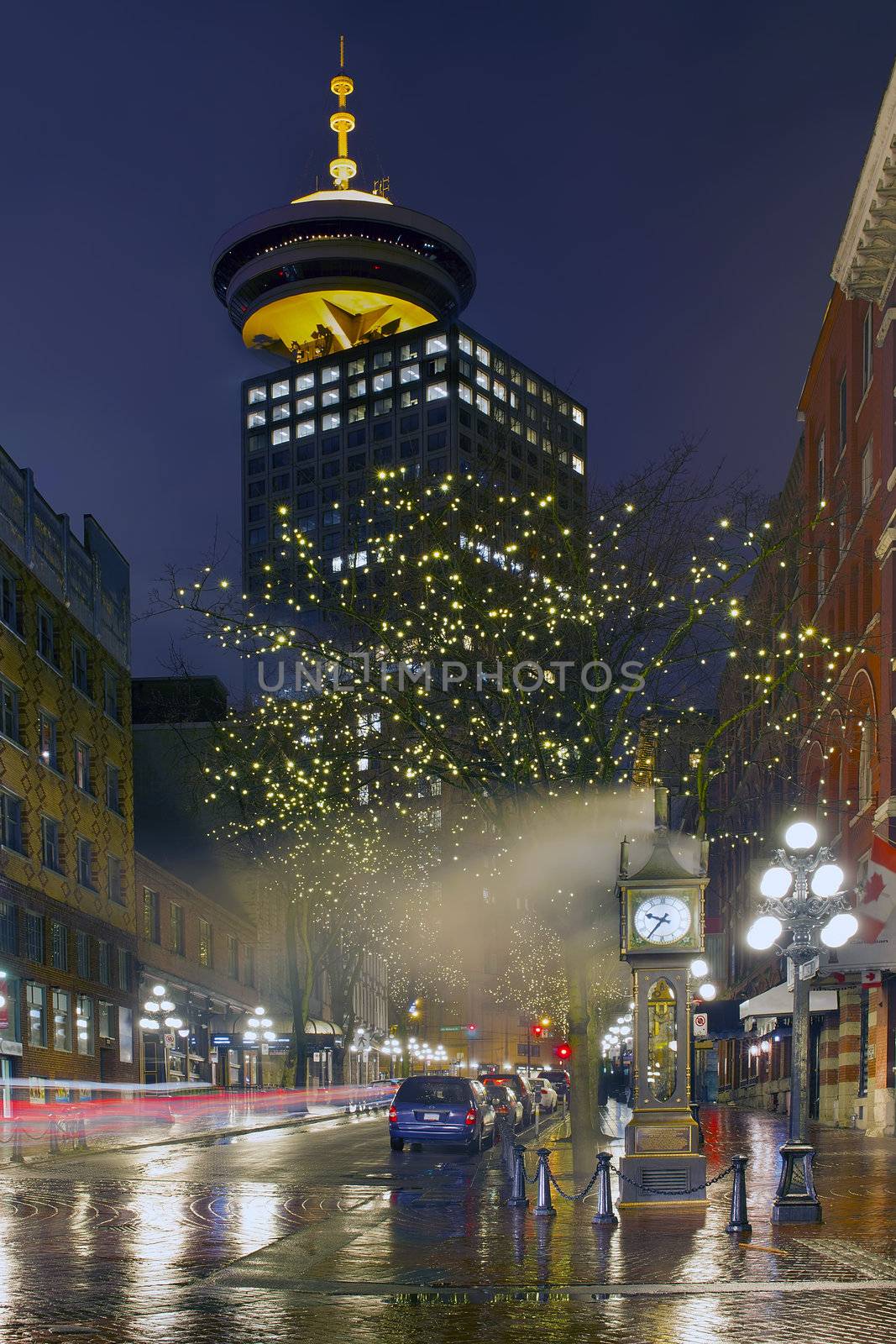 Vancouver BC Canada Gastown on a Rainy Night