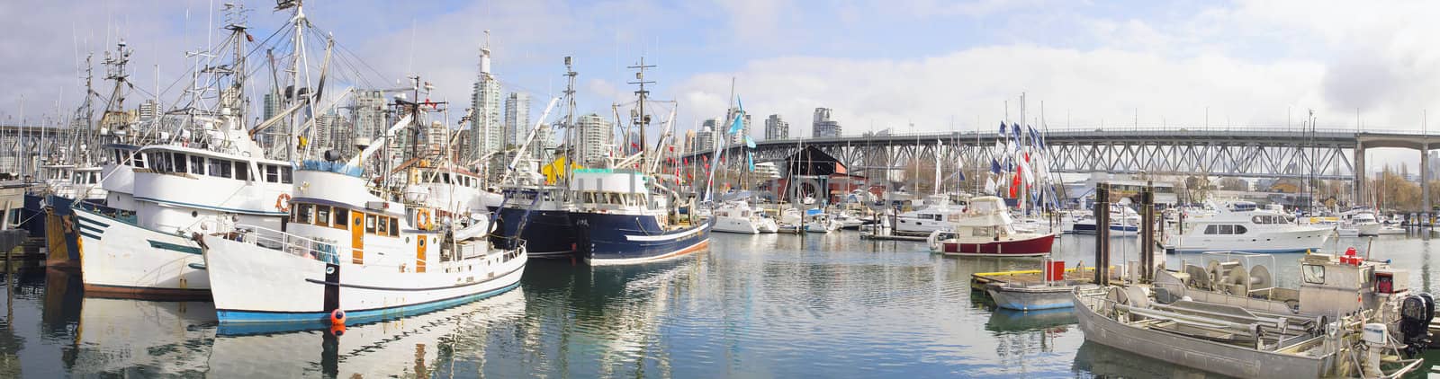 Harbor at Granville Island Bridge in Vancouver BC Canada Panorama