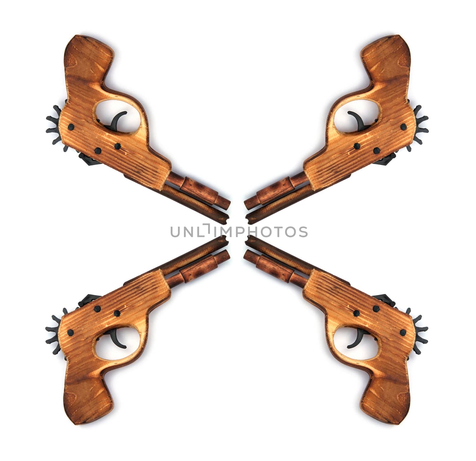 Toy wooden gun for child , on a white background 