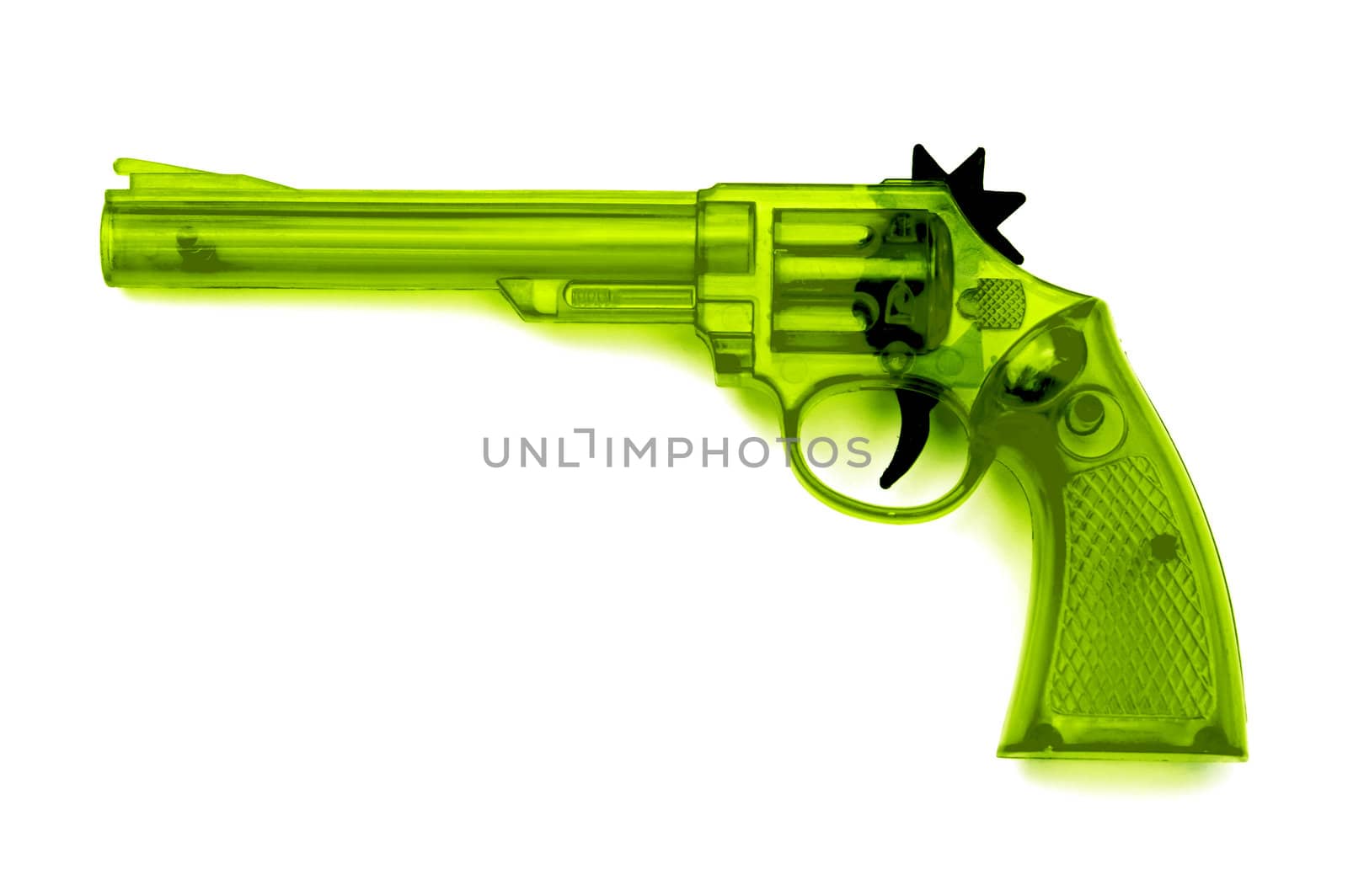 Toy plastic gun , on a white background  by opasstudio