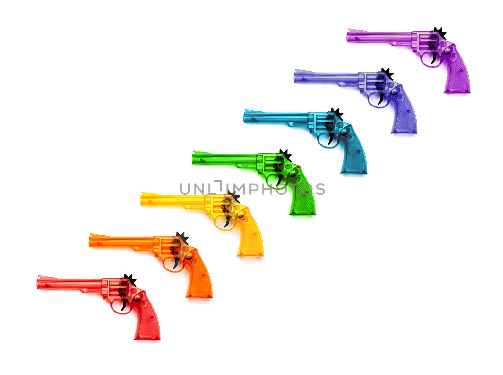 Toy plastic guns , on a white background  by opasstudio