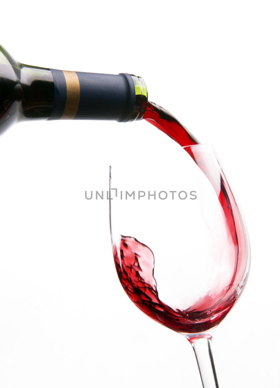 Wine falls into a glass and form a temporary j shape
