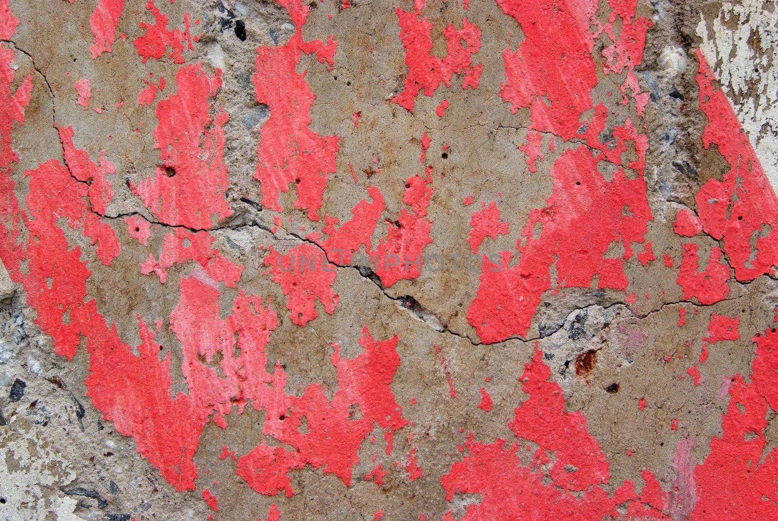 Texture of old weathered concrete wall with rusty warning stripes