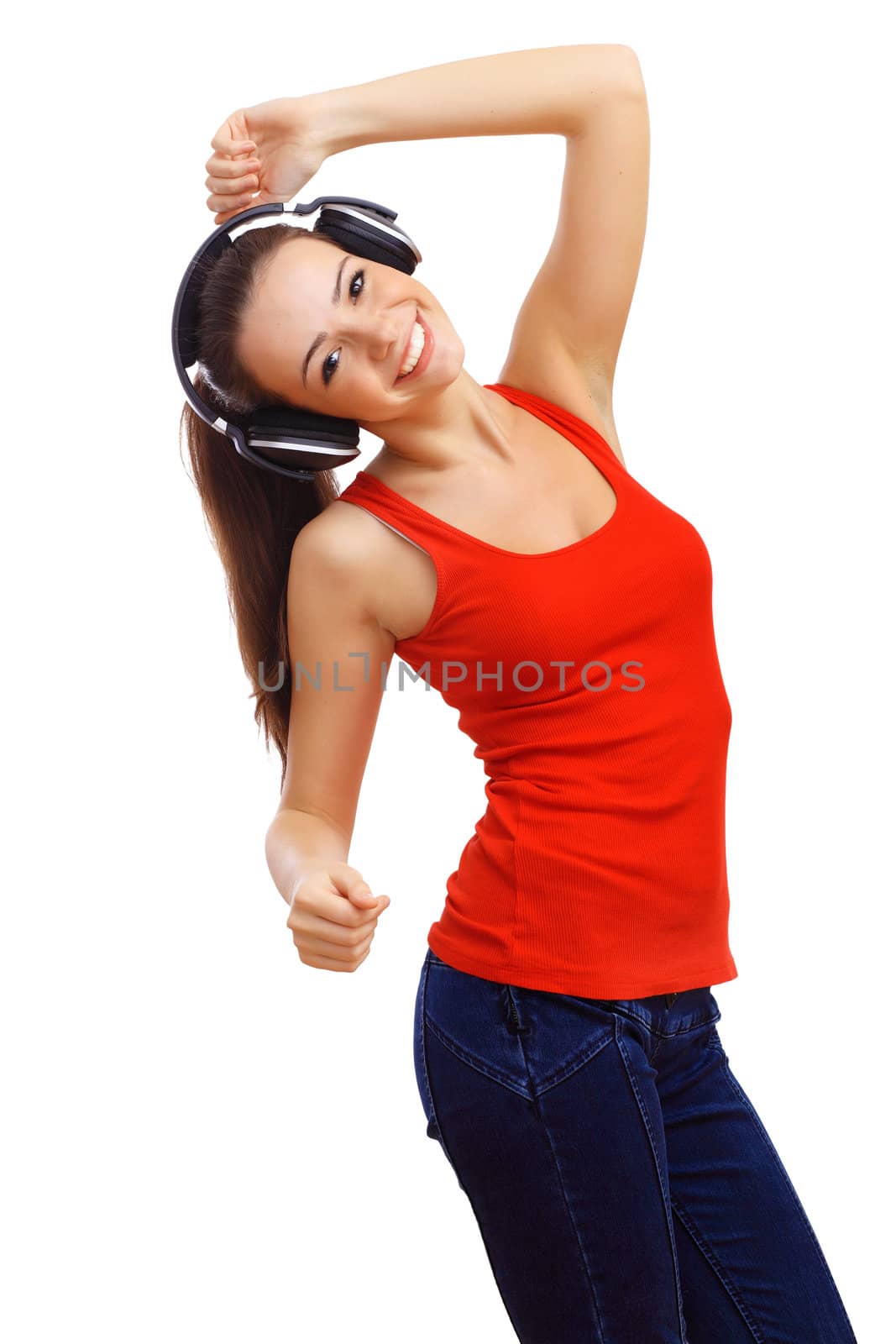 Happy smiling girl dancing by sergey_nivens