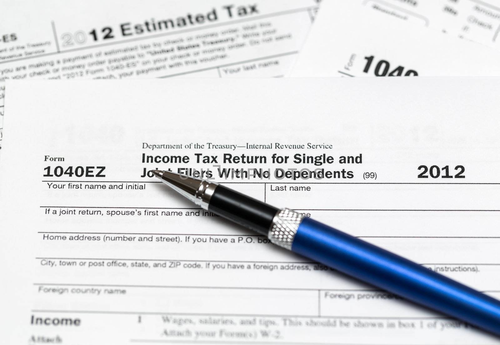Tax form 1040ez for tax year 2012 for US individual tax return