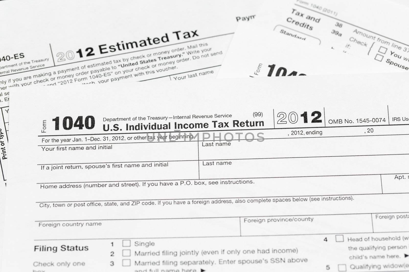 Tax form 1040 for tax year 2012 for US individual tax return