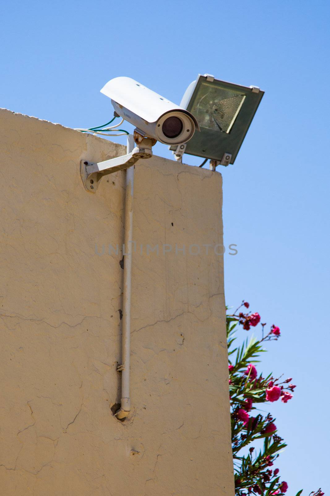 Video camera of system of supervision on a building wall with light
